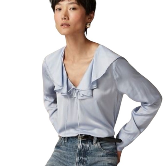 NEW J. CREW Goldie top in satin Ruffled Tie Front Blouse Size Small - Picture 1 of 9